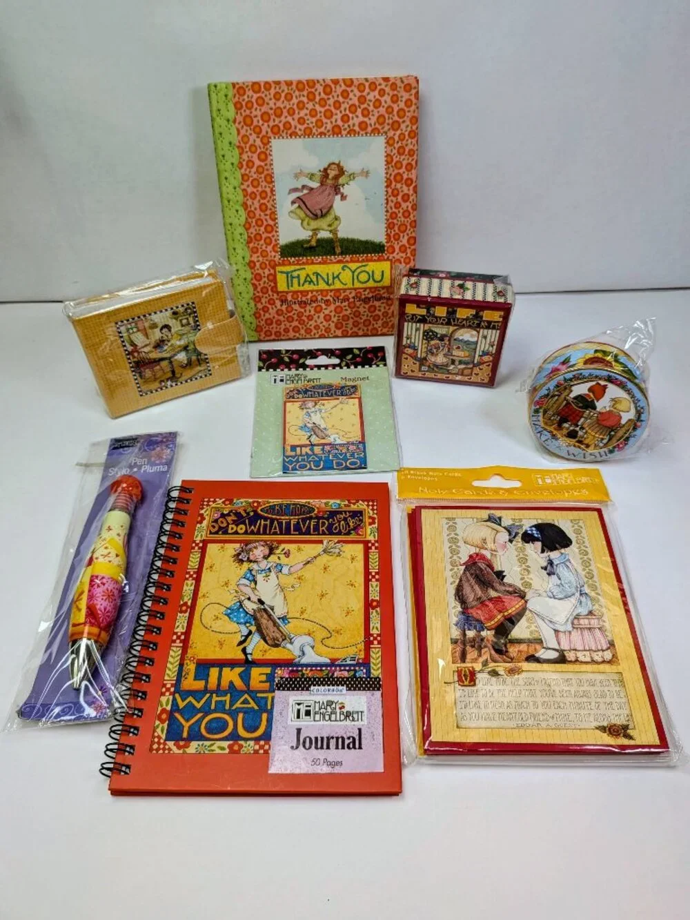 Mary Engelbreit Friendship Gratitude Gift 8 item Lot Journal Cards Boxes Ink Pen